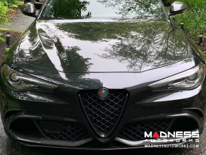 Alfa Romeo Giulia Front V Shield Grill Frame + Emblem Frame Kit - Carbon Fiber - QV Model